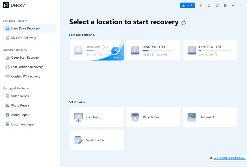Select the Scanning Location